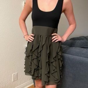 Express Black and Olive Ruffle Mini Dress